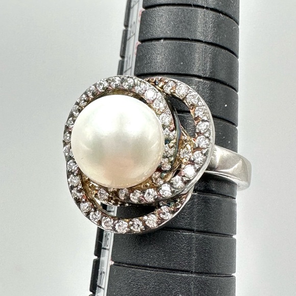 STERLING SILVER 925 Joseph Esposito Pearl and CZ Vintage Ring Size 7 - Picture 9 of 11